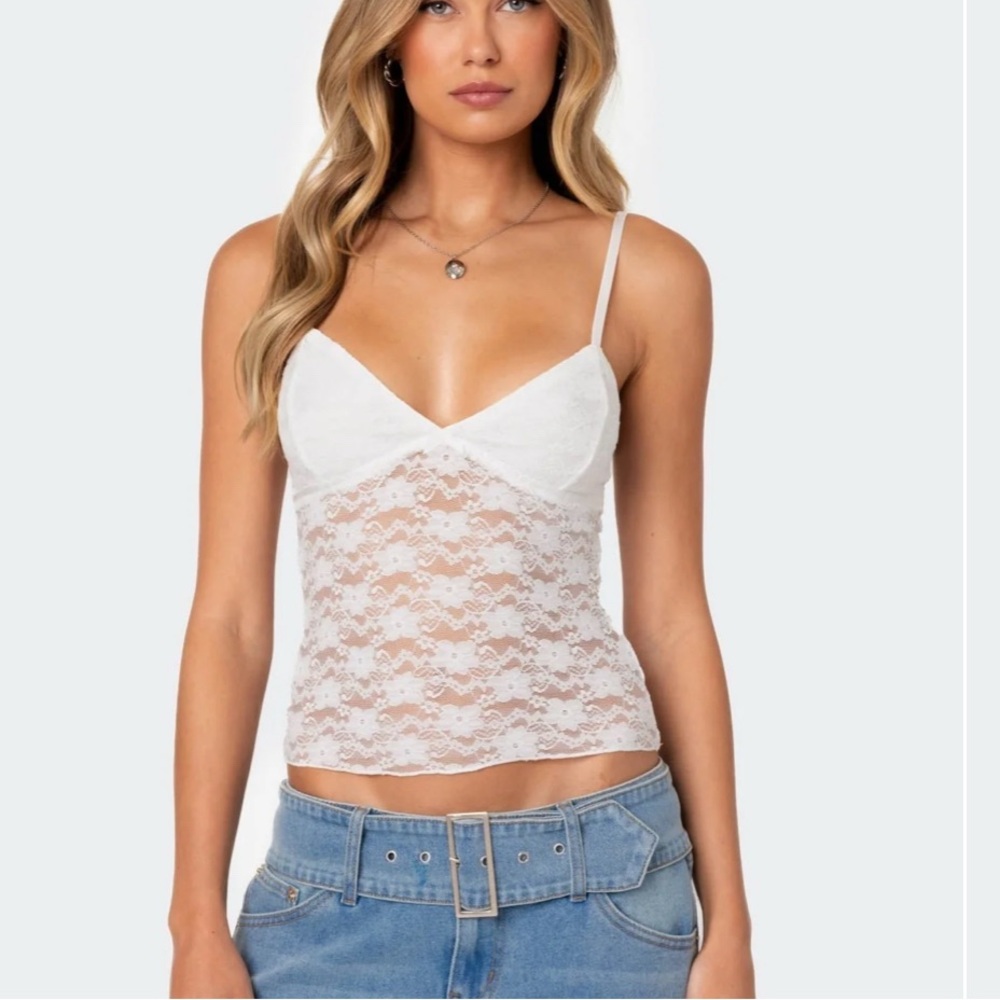 NWOT Edikted White Lace Tank Top